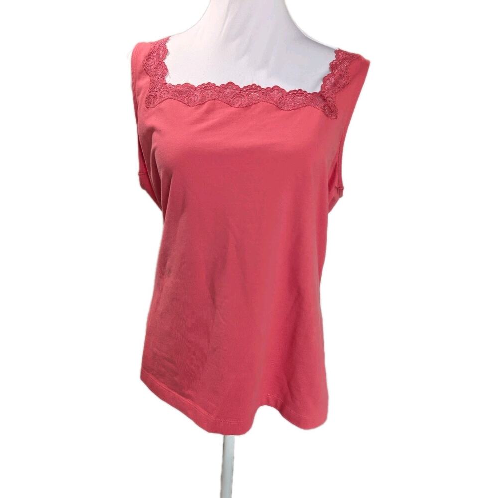 Talbots Tank Top Womens Large 12 14 Pink Camisole Lace Trim Sleeveless Shell EUC